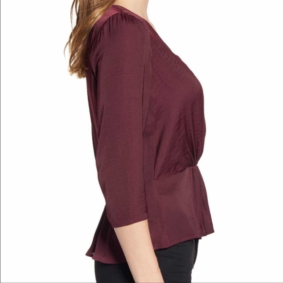 1. State plum peplum surprise 3/4 sleeve blouse burgundy wine size XXL - Picture 3 of 12